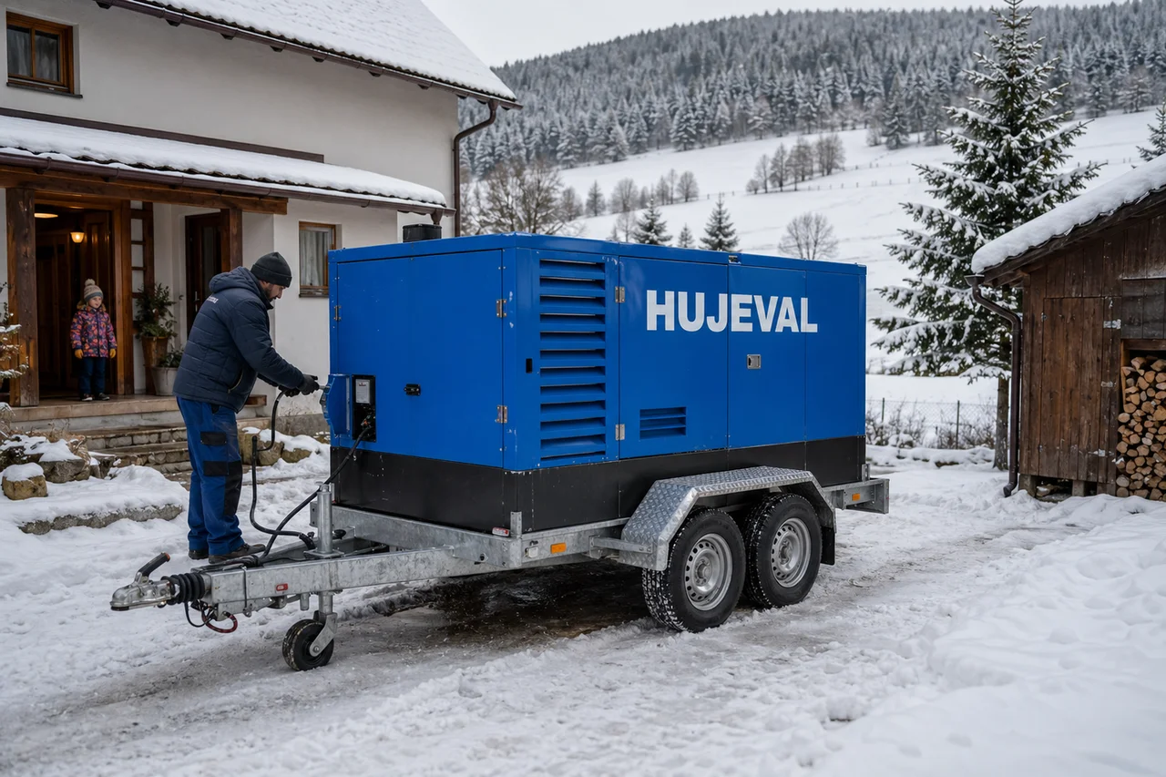 Mobilní elektrocentrála Hujeval v praxi — detail